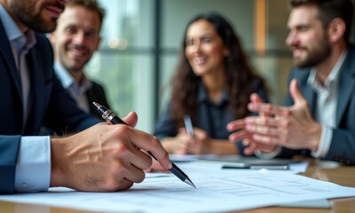 une équipe concentrée autour d'une table en pleine réunion, discutant idées et stratégies pour un no