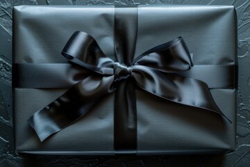 Elegantly Wrapped Gift with Black Ribbon for Black Friday Promotions

