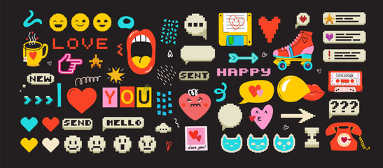 Fototapete - Retro set of icons of 90s. Pop art sticker collection for 1990 born baby. Vintage isolated element.