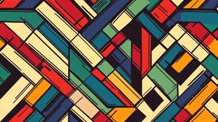 Poster - Abstract geometric pattern with bold colors and black outlines