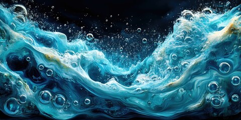 Canvas Print - Abstract depiction of turbulent blue water with bubbles.