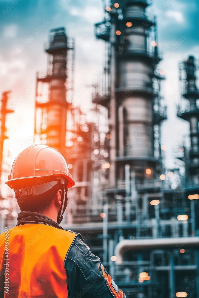 Engineer Inspecting Oil Refinery At Sunrise Stock Photo Adobe Stock