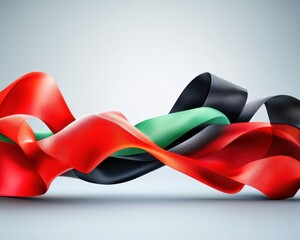 Wall Mural - Abstract Red Black Green Ribbon Waves Flowing Design