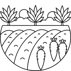 Wall Mural - carrot field outline coloring book page line art drawing