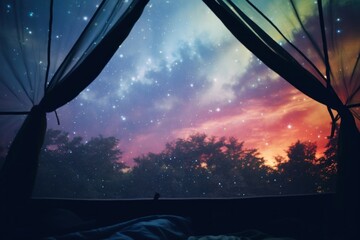 Canvas Print - The colorful full of star sky from the tent view