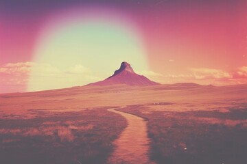 Canvas Print - Aesthetic vintage photo of A road in front of the mountain