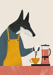 Canvas Print - Dog character making a drift coffee Aesthetic art style