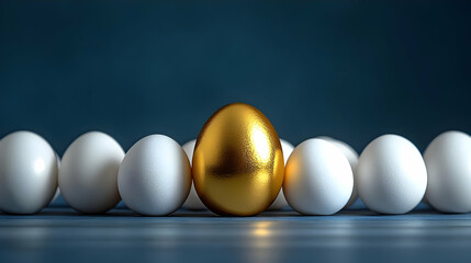 Canvas Print - A golden egg stands out among white eggs, symbolizing uniqueness and value.