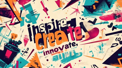 Poster - A bright and dynamic collage of words in various fonts and colors