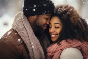 Wall Mural - Black couple on winter holiday.