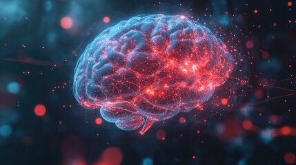 Poster - a digital representation of a human brain with neural networks glowing, symbolizing creativity and i