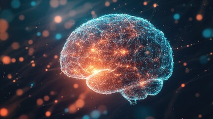 Poster - a digital representation of a human brain with neural networks glowing, symbolizing creativity and i