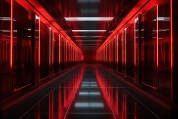 Poster - Futuristic Building interior red light view