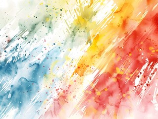 Poster - Colorful abstract watercolor with energetic splashes and brushstrokes in blue, yellow, and red, creating a vibrant and textured design.