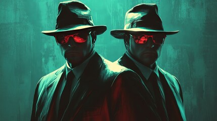 Wall Mural - Two men wearing sunglasses and hats stand next to each other