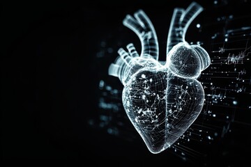 Aufkleber - Futuristic digital ing of a heart, showcasing advanced technology and medical innovation in a dark background.