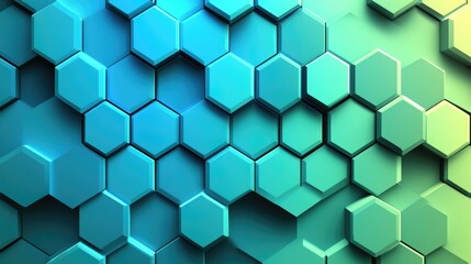 Poster - abstract hexagonal pattern background with a gradient of blue and green, symbolizing futuristic tech