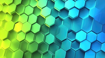 Poster - abstract hexagonal pattern background with a gradient of blue and green, symbolizing futuristic tech