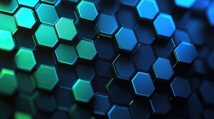 Poster - abstract hexagonal pattern background with a gradient of blue and green, symbolizing futuristic tech
