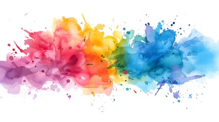 Poster - Colorful abstract watercolor painting featuring rainbow splashes of red, orange, yellow, green, and blue, creating a vibrant, energetic design on a white background.