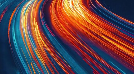 Poster - An abstract background of light trails from moving cars on a busy city highway at night, creating dynamic patterns