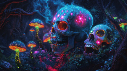 Wall Mural - Glowing Skull Forest.