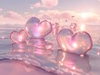 © khunnapat - Pink Heart Shaped Bubbles Floating on Water at Sunset
