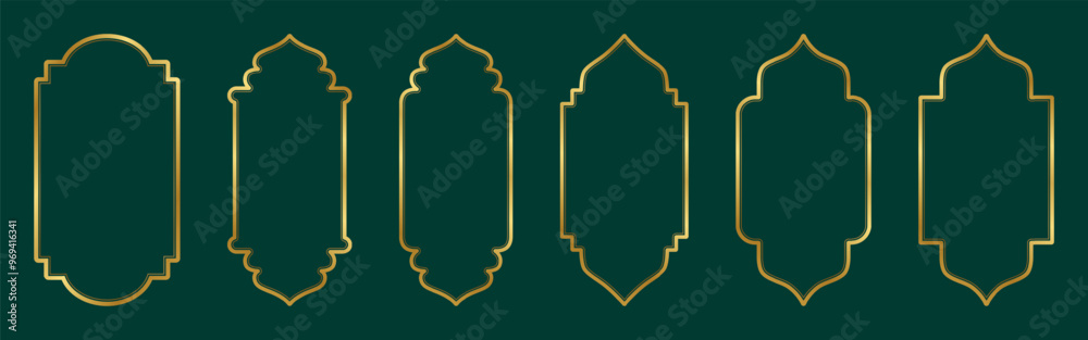 Gold traditional islamic window shape. Golden ramadan frames, mosque ...