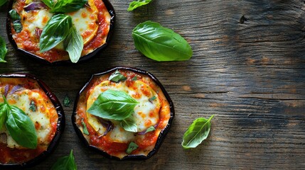 Fresh Homemade Italian Pizza with Basil Leaves on Wooden Surface