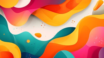 Poster - Dynamic abstract design featuring bold waves in bright shades of orange, teal, pink, and yellow, creating a fluid, energetic composition.
