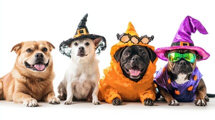 Wall Mural - Cute costumed dogs posing together in Halloween costumes