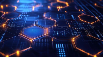 Poster - Digital illustration of hexagonal data nodes interconnected, symbolizing digital networks and data flow