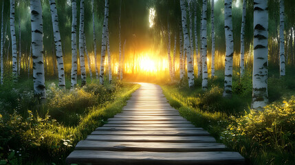 Canvas Print - A serene forest path illuminated by sunlight, inviting exploration and tranquility.