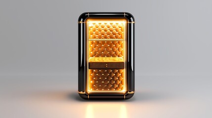 A luxurious black and gold safe glitters with diamond buttons.