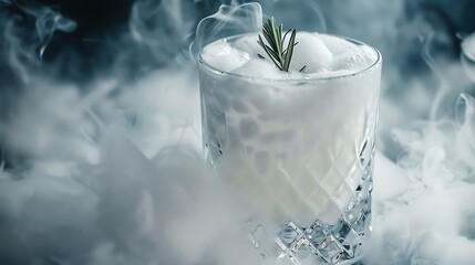 Wall Mural - Liquid nitrogen drink with fog and an olive backdrop