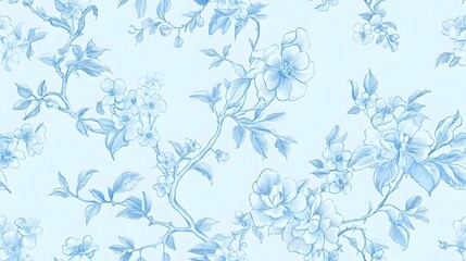 Wall Mural - Delicate Blue Floral Botanical Seamless Pattern Background for Textile,Wallpaper or Digital Art