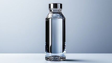 Wall Mural - A glass water bottle rests on a white table, waiting to refresh.