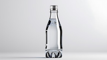 Wall Mural - A sleek glass water bottle with a silver cap gleams against a white background.