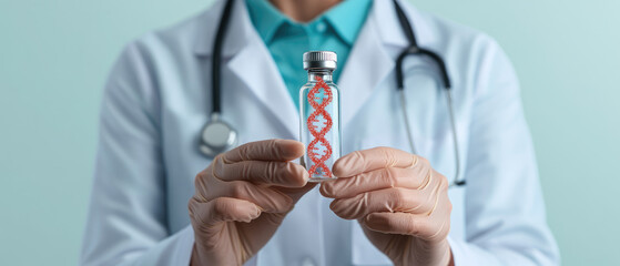 Poster - A focused scientist prepares a vial with a DNA sample in a laboratory setting, highlighting the importance of genetic research and testing in modern science.