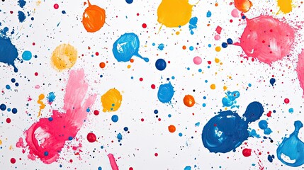 Wall Mural - Abstract splatter pattern with vibrant paint drops on a white background