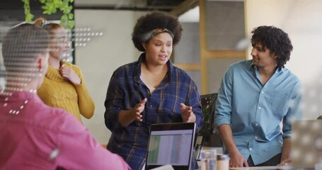 Poster - Animation of financial data processing over diverse business people in office