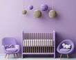 © Creator88 - A luxury nursery with a pastel lavender crib, soft gold accents, and a plush rug, 3D rendering, Elegant and warm