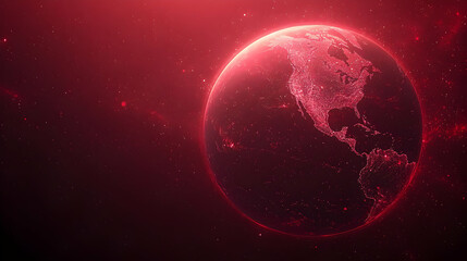 Wall Mural - A stylized view of Earth in a red hue, emphasizing the continents and stars.