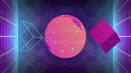 Poster - Animation of shapes and globe over black background