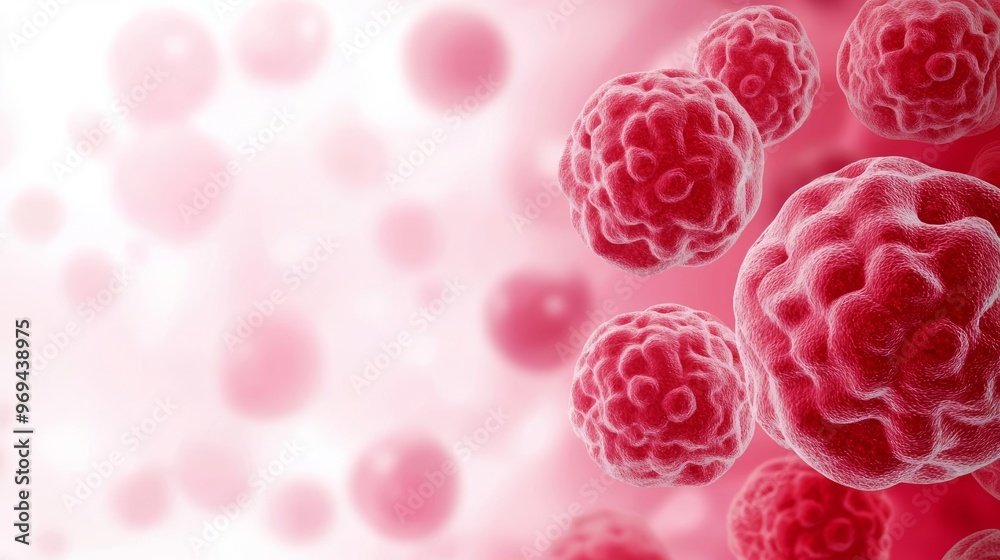 Abstract illustration of breast cancer cells with highlighted areas of ...