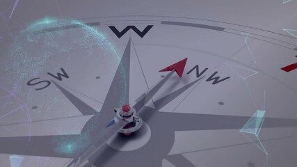 Poster - Animation of compass with travel text and digital data processing over globe