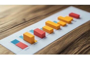 Poster - A bar graph made of colorful blocks on a white sheet of paper on a wooden table with numbers and days of the week written on the sheet.
