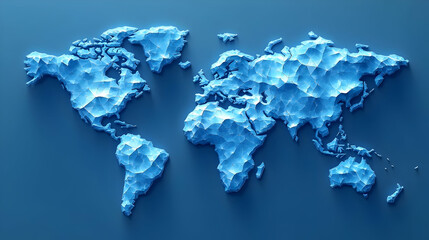 Canvas Print - A textured blue map of the world, resembling crumpled paper or water.