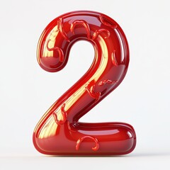 3D number 2 with ketchup texture realistic modern design, soft lighting, white background 