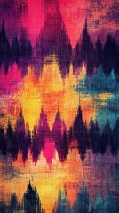 Wall Mural - Ethnic ikat pattern with blurred edges and vibrant colors